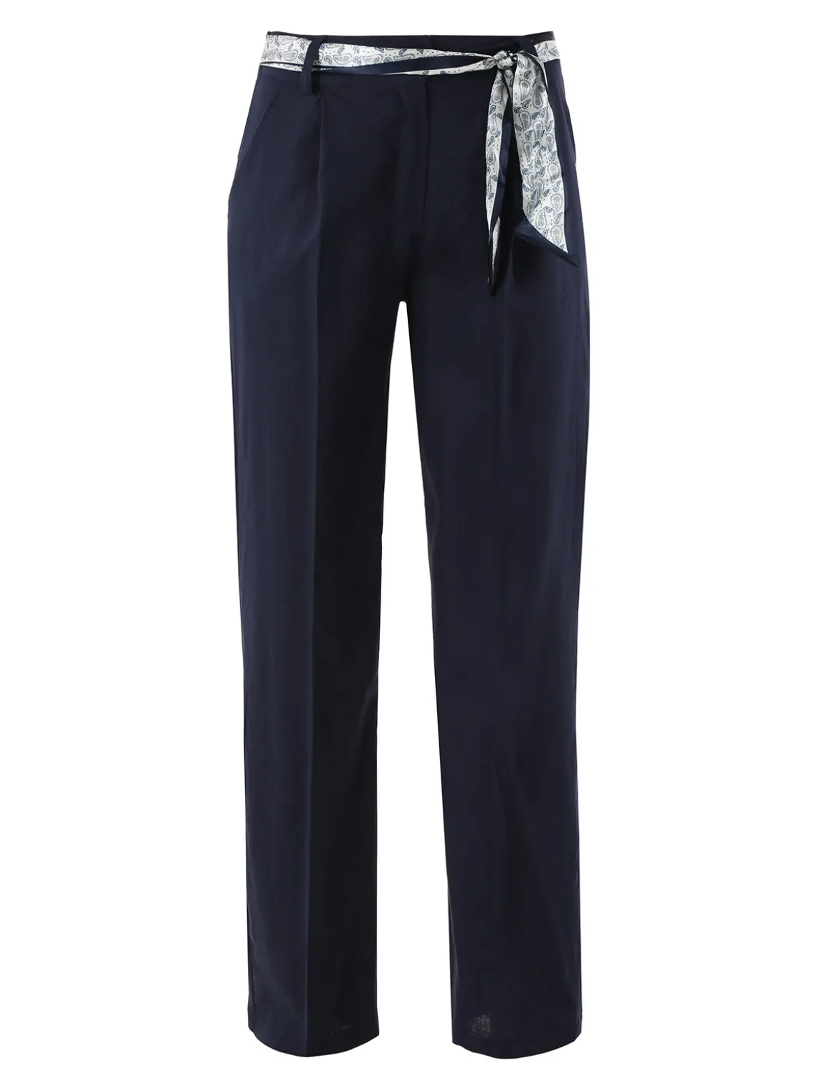Frenetika Pantaloni donna in misto lino a gamba dritta con cintura a foulard - blu