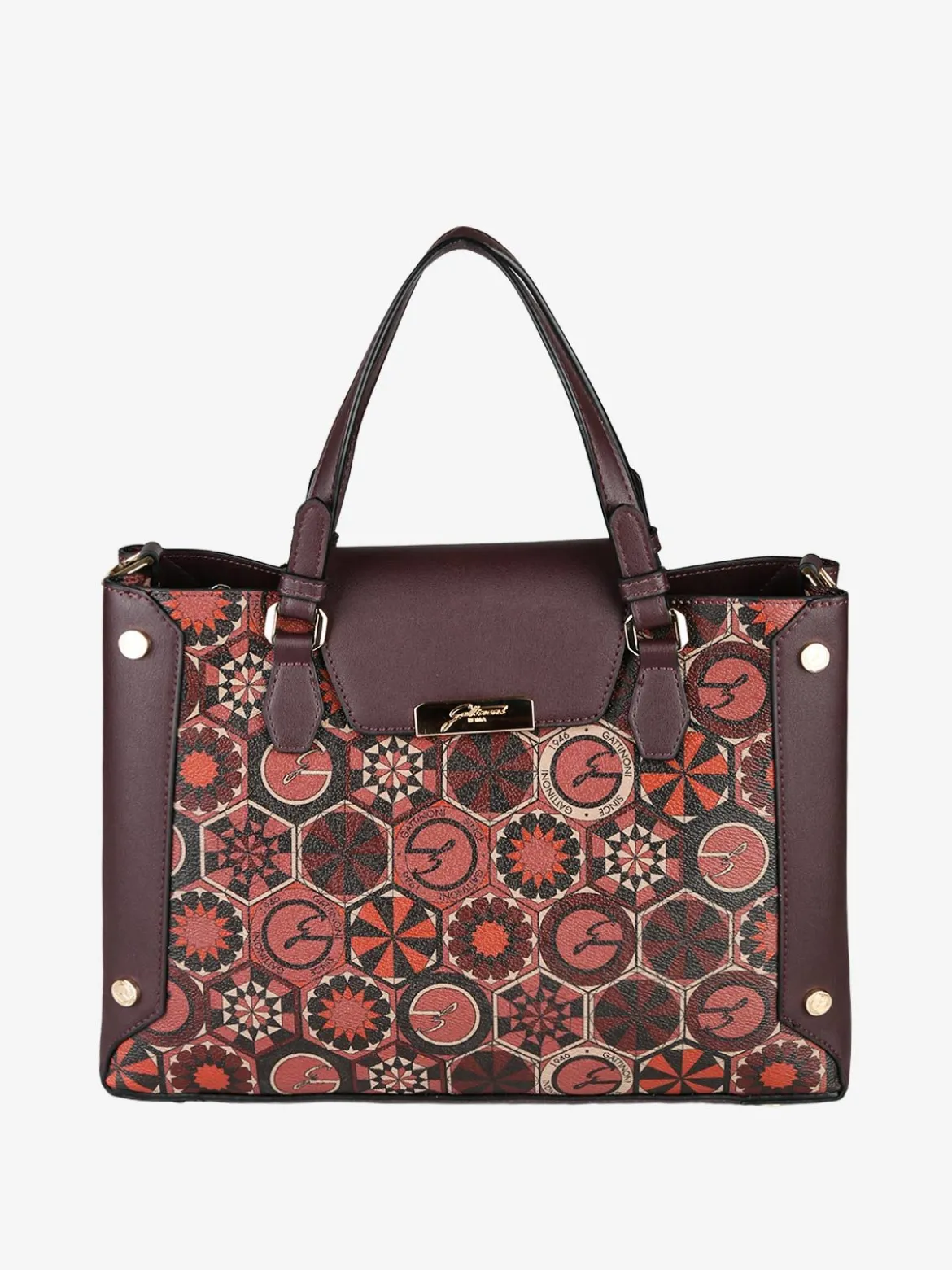 Gattinoni Borsa donna con doppi manici e stampe - bordeaux