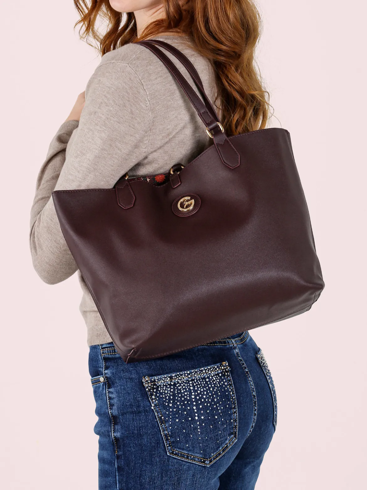 Gattinoni Borsa tote donna reversibile con pochette - bordeaux