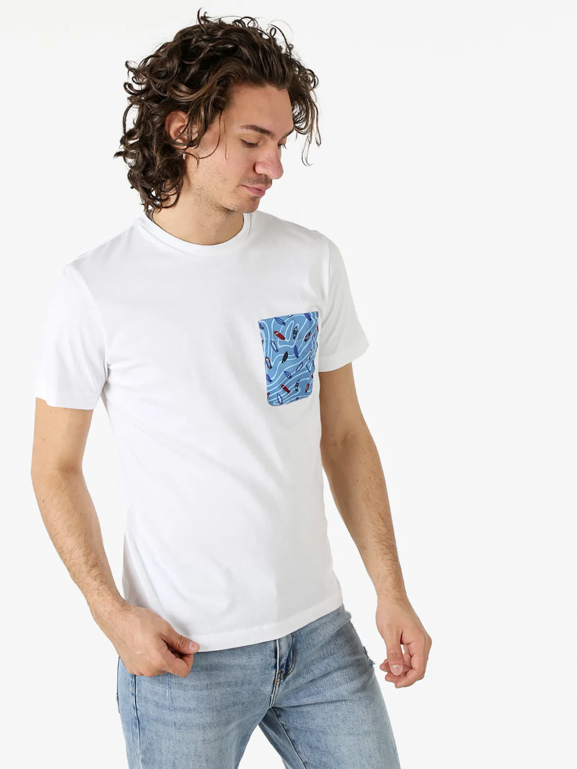 Geox T-shirt girocollo da uomo in cotone con taschino - bianco