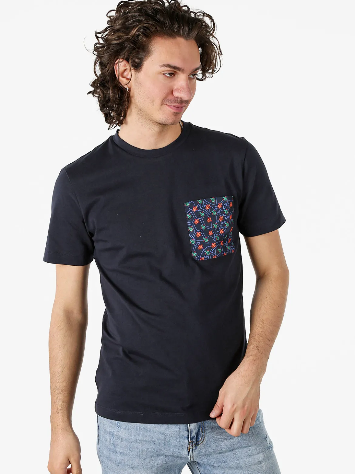 Geox T-shirt girocollo da uomo in cotone con taschino - blu scuro