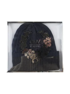 Gian Marco Venturi Cappello da uomo in maglia a coste con risvolto - blu scuro