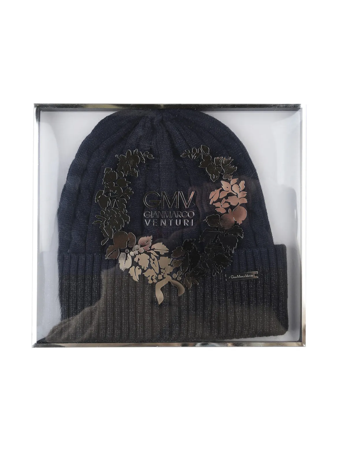 Gian Marco Venturi Cappello da uomo in maglia a coste con risvolto - blu scuro