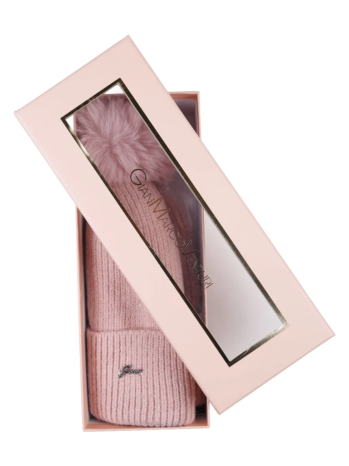 Gian Marco Venturi Cappello donna lurex in maglia con pompon - rosa