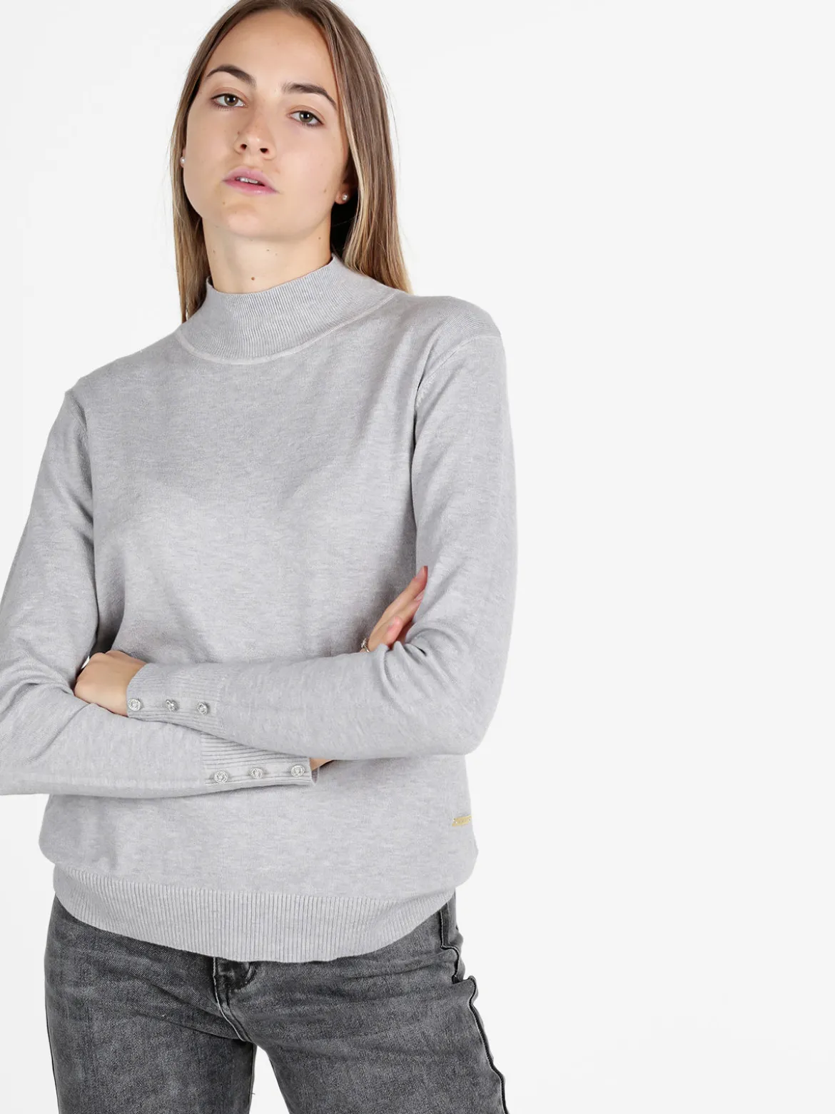 Gian Marco Venturi Maglia donna a lupetto con bottoni gioiello sui polsini