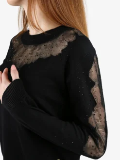 Gian Marco Venturi Maglia donna con dettagli velati e piccole borchie - nero