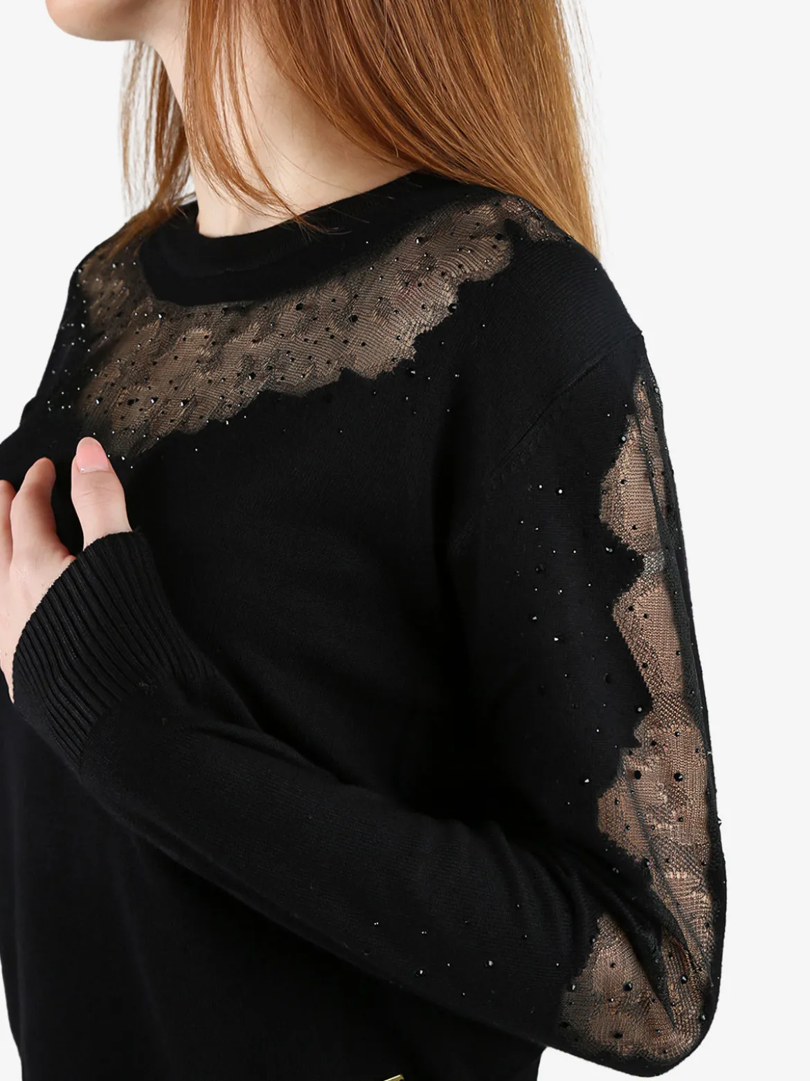 Gian Marco Venturi Maglia donna con dettagli velati e piccole borchie - nero