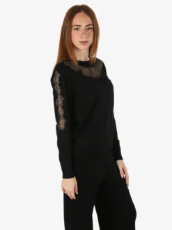 Gian Marco Venturi Maglia donna con dettagli velati e piccole borchie - nero