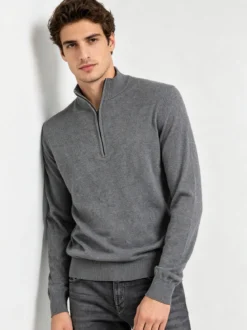 Gian Marco Venturi Maglione da uomo mezza zip in misto lana e cashmere - grigio scuro