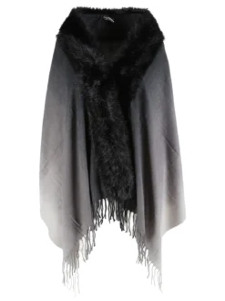 Gian Marco Venturi Mantella donna con scollo in ecopelliccia e frange - nero