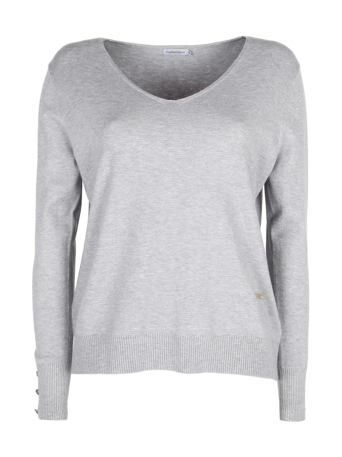 Gian Marco Venturi Pullover donna in maglia scollo a V con bottoni gioiello sui polsini