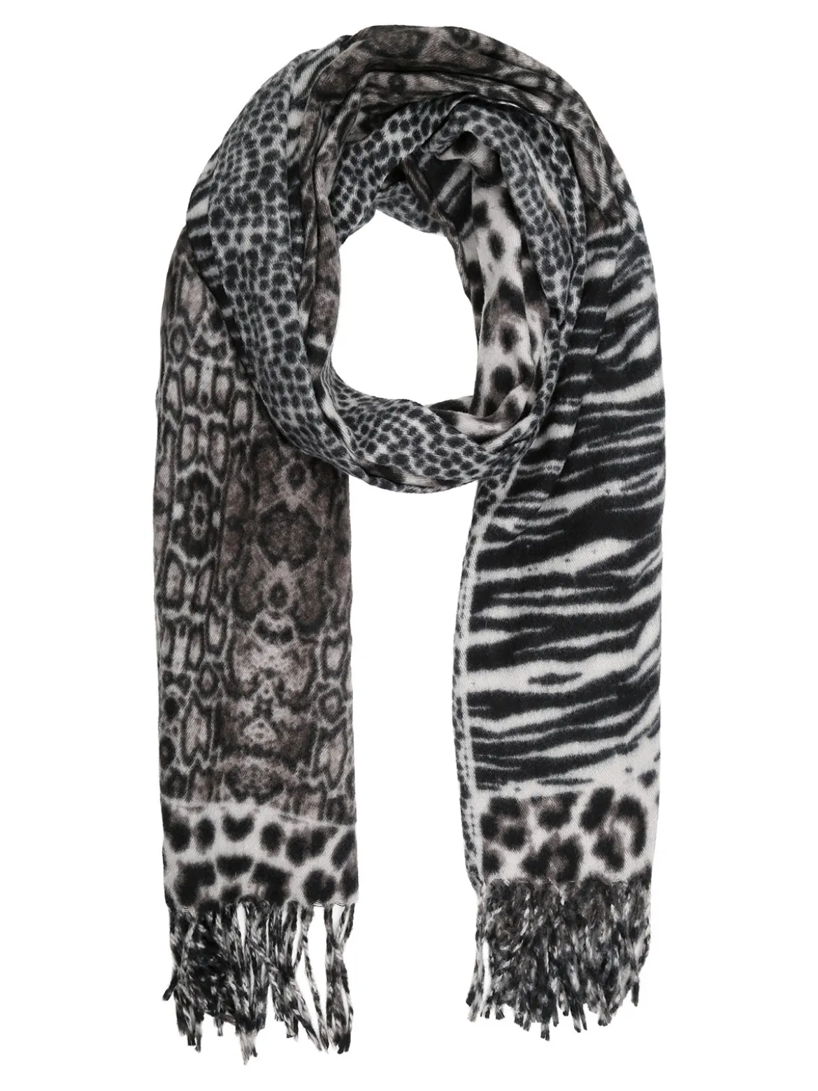 Gian Marco Venturi Sciarpa donna animalier con frange - nero
