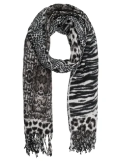 Gian Marco Venturi Sciarpa donna animalier con frange - nero