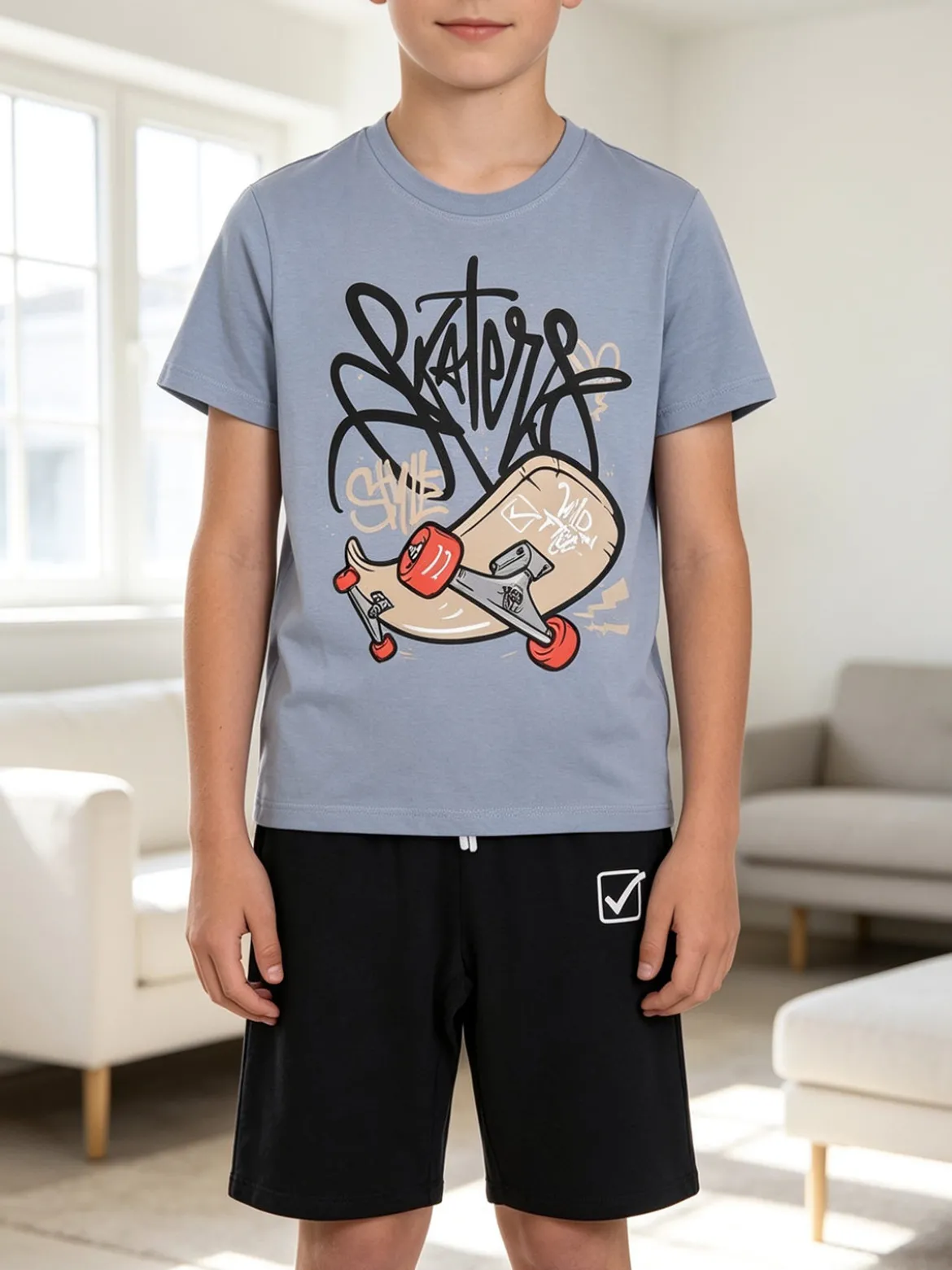 Givova Completo corto da bambino in cotone con t-shirt e bermuda - azzurro
