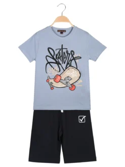Givova Completo corto da bambino in cotone con t-shirt e bermuda - azzurro