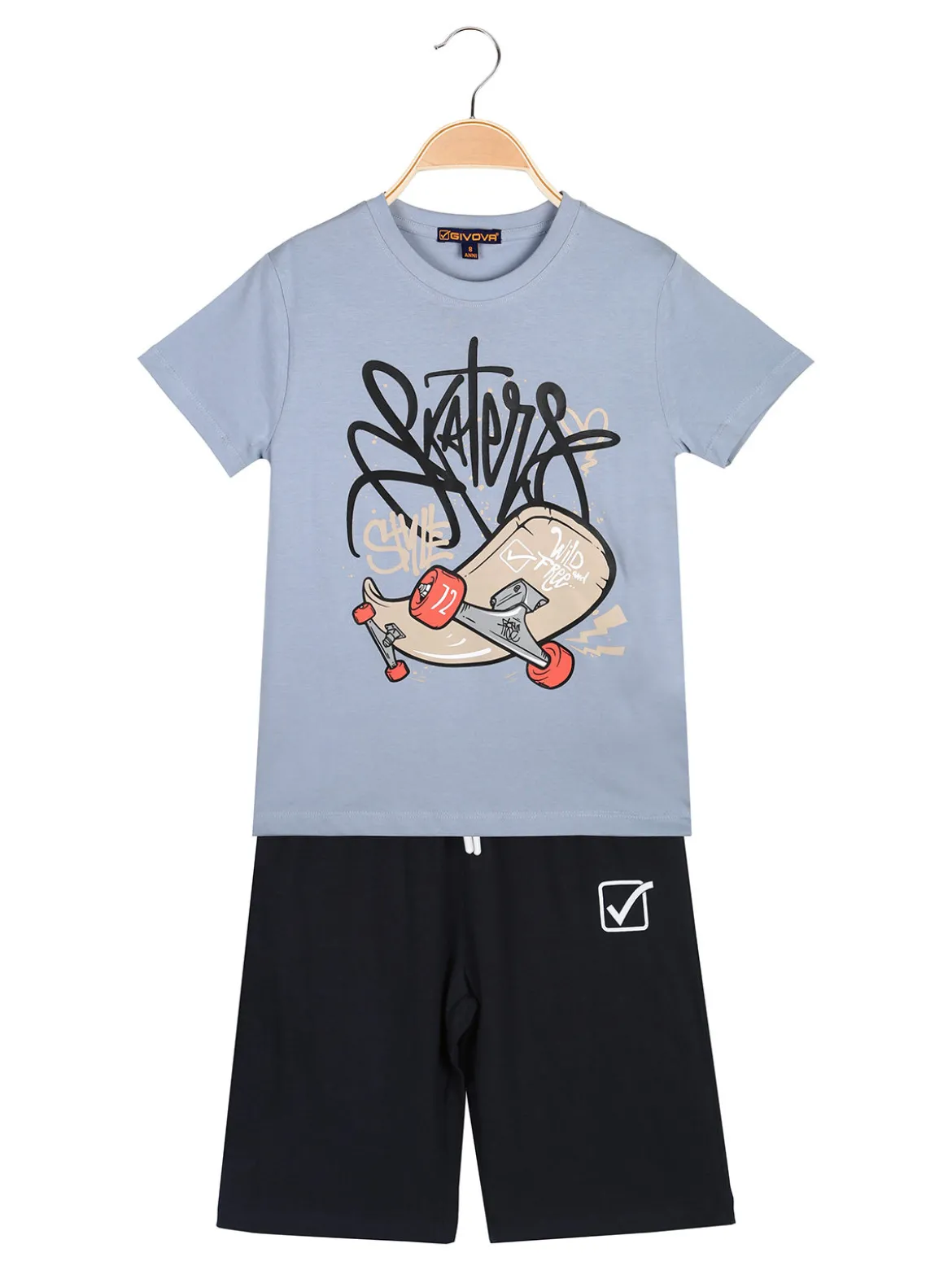 Givova Completo corto da bambino in cotone con t-shirt e bermuda - azzurro