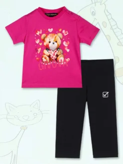 Givova Completo corto da neonata con t-shirt orsacchiotto e leggings - fucsia