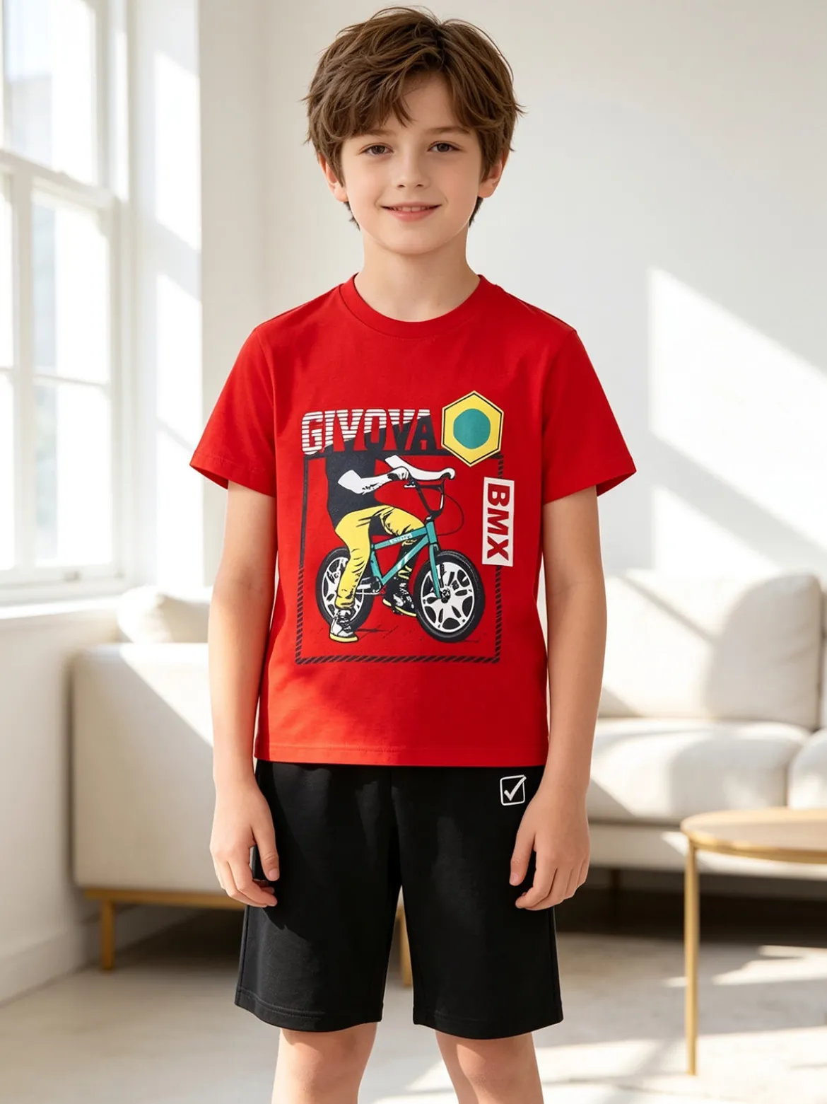 Givova Completo corto da ragazzo in cotone con t-shirt e bermuda - rosso