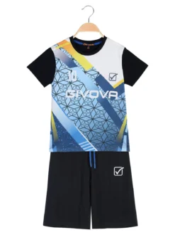 Givova Completo corto da ragazzo in cotone con t-shirt logo e bermuda - blu scuro
