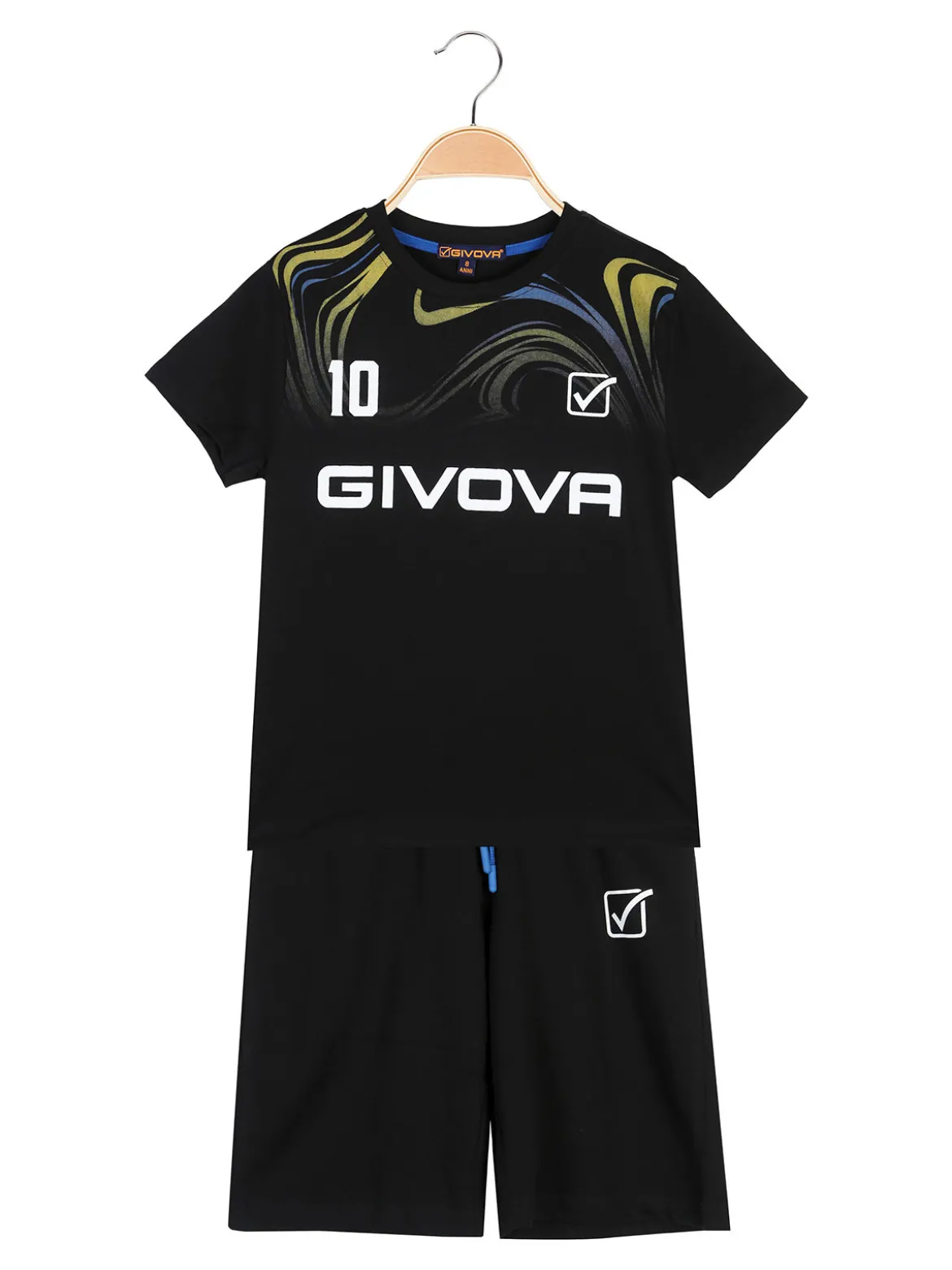 Givova Completo corto da ragazzo in cotone con t-shirt logo e bermuda - nero