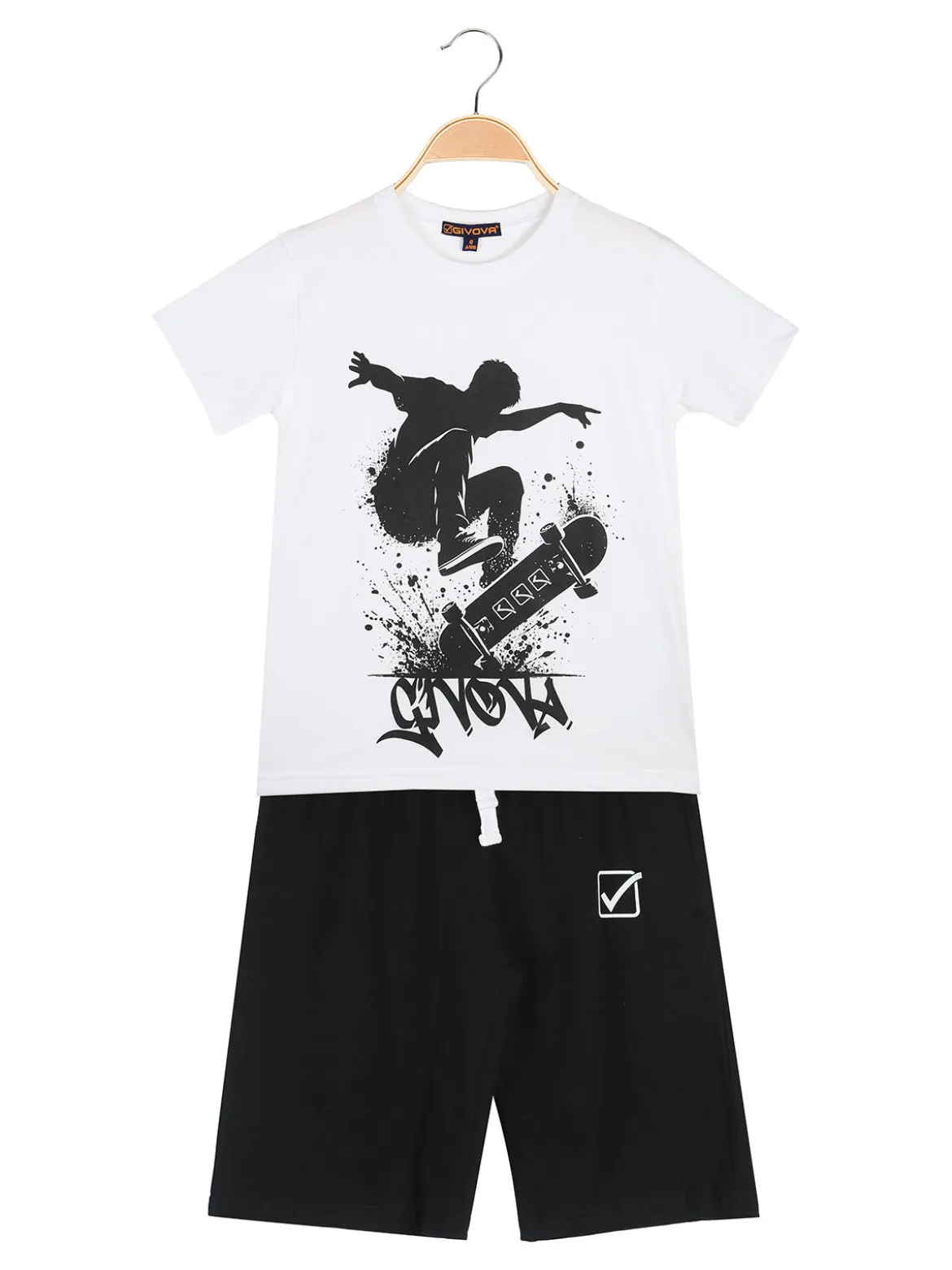 Givova Completo corto da ragazzo 2 pezzi in cotone con t-shirt e bermuda - bianco