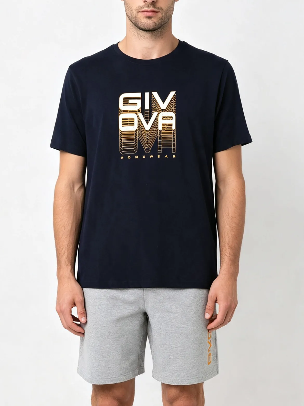 Givova Completo corto da uomo in cotone con logo - blu scuro