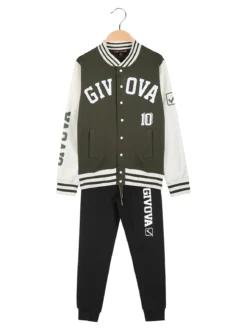 Givova Completo felpa college da bambino 2 pezzi con bottoni - militare