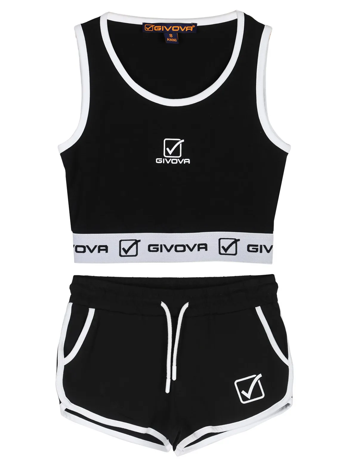 Givova Completo sportivo da ragazza con top e shorts - nero