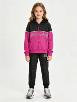 Givova Completo tuta da bambina con cappuccio e zip - fucsia