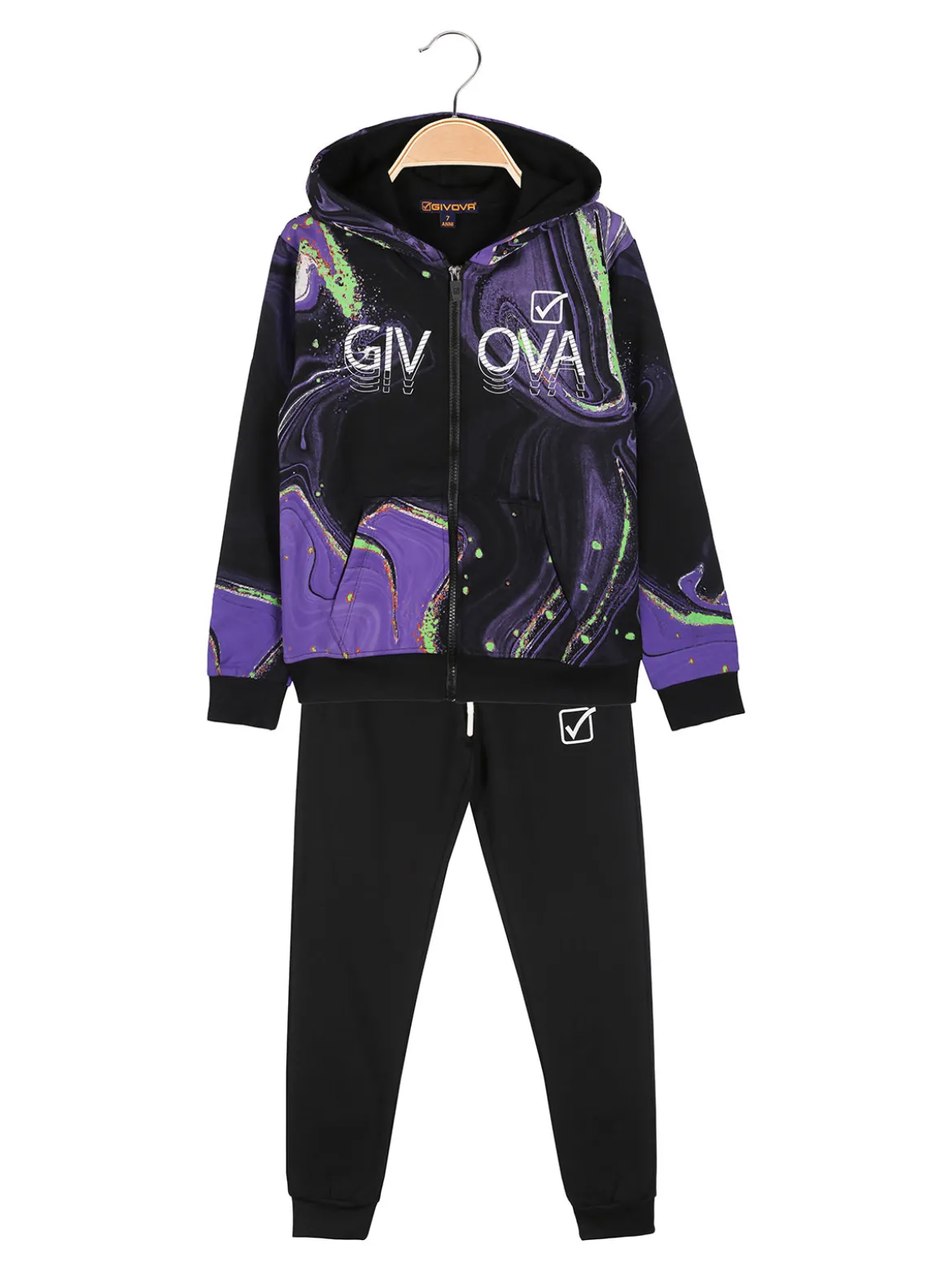 Givova Completo tuta 2 pezzi da bambino con cappuccio e zip - viola