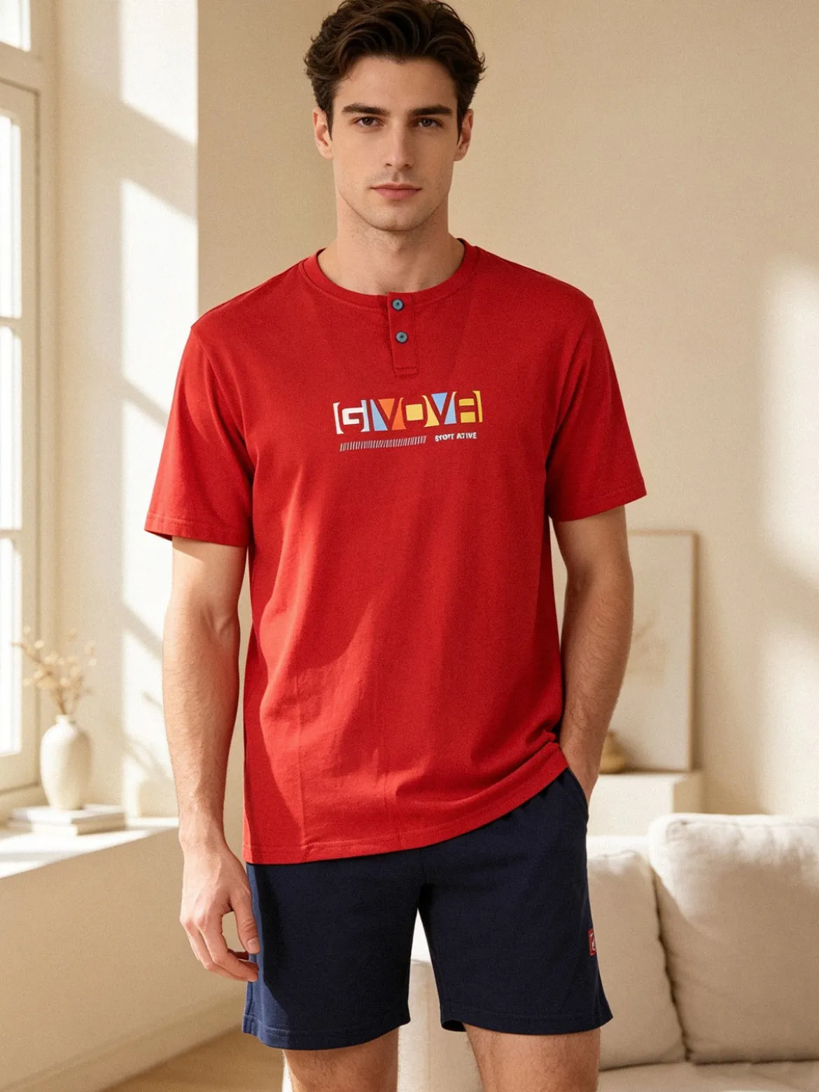 Givova Pigiama corto da uomo in cotone a maniche corte