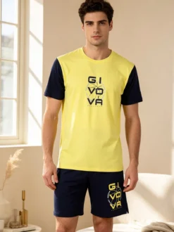 Givova Pigiama corto da uomo in cotone con t-shirt e bermuda