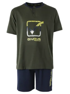 Givova Pigiama corto da uomo in misto cotone con logo - militare