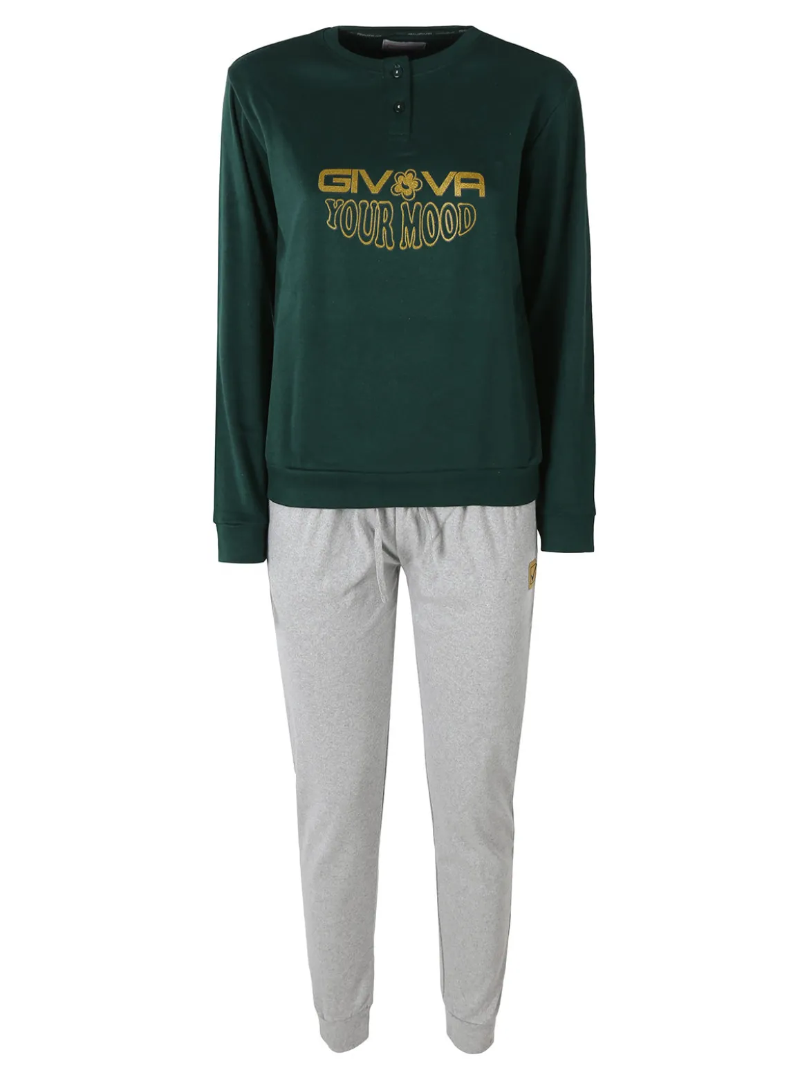 Givova Pigiama lungo da donna in cotone interlock con stampa - verde