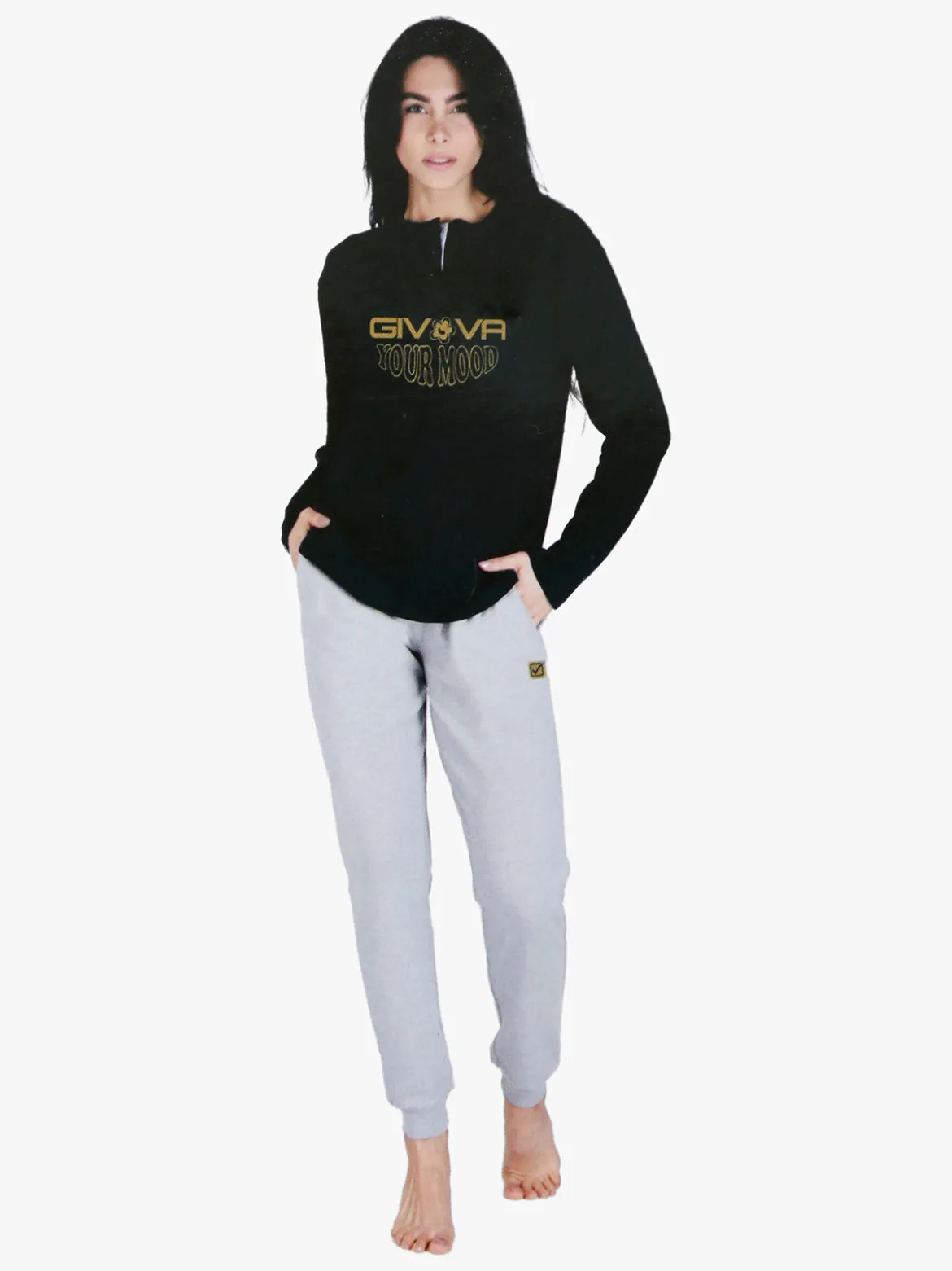 Givova Pigiama lungo da donna in cotone interlock con stampa - verde