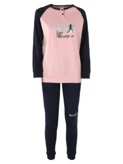 Givova Pigiama lungo da donna in cotone interlock con stampa - rosa