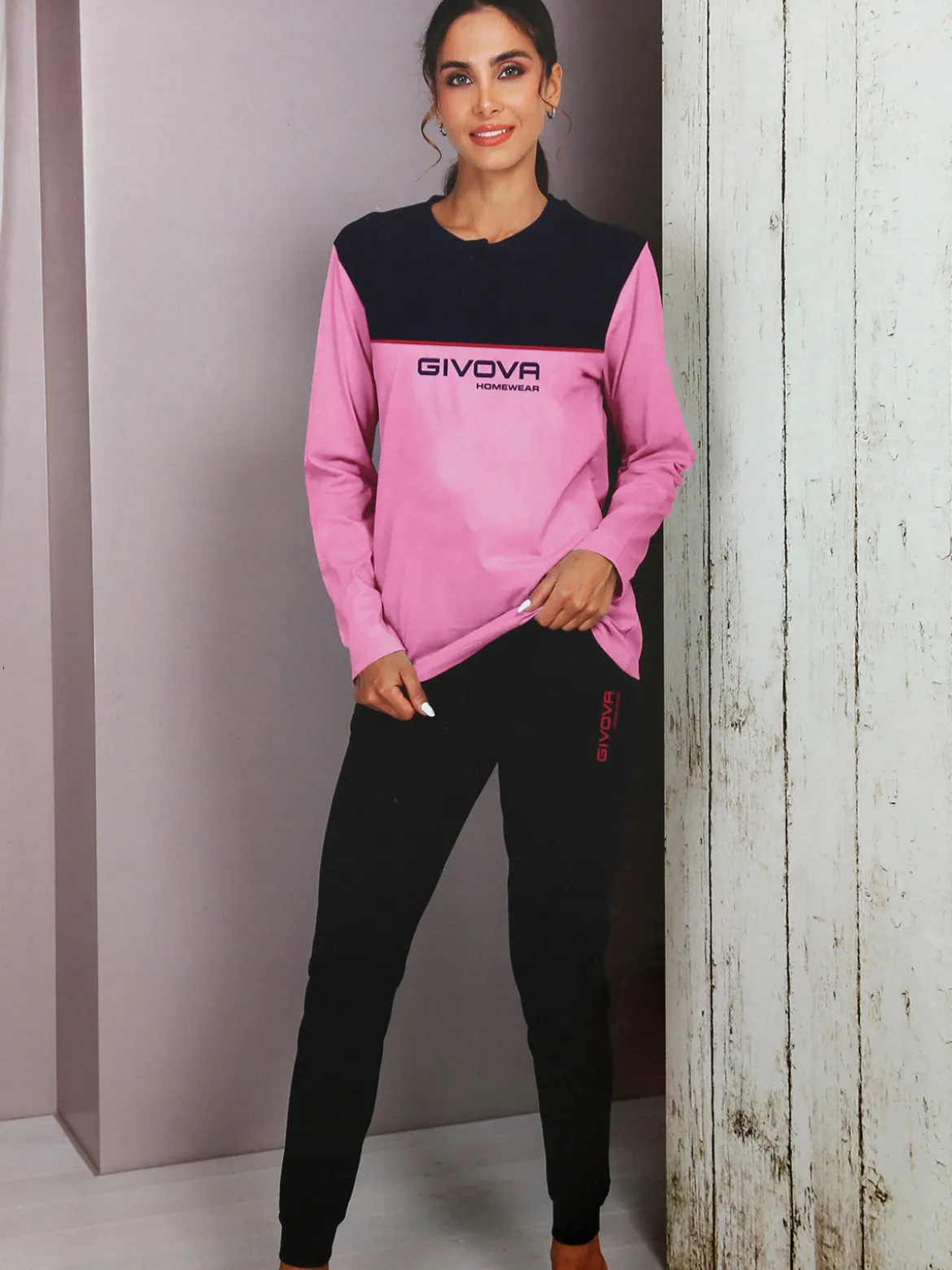 Givova Pigiama lungo da donna in misto cotone - blu scuro