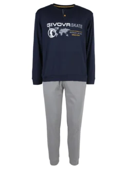 Givova Pigiama lungo da uomo in misto cotone interlock - blu scuro