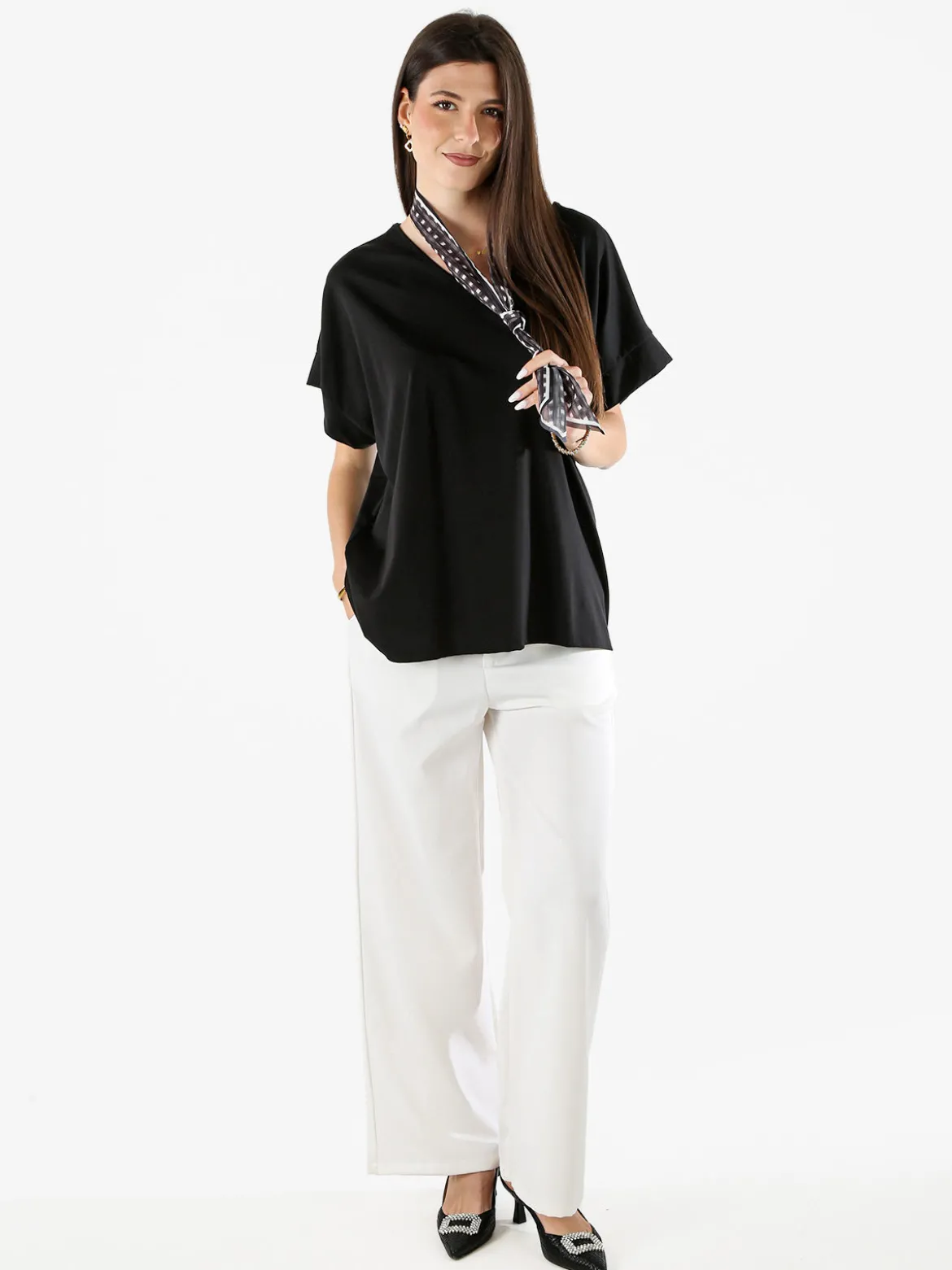 Glad Origin Maxi blusa donna a maniche corte con scollo a V - nero