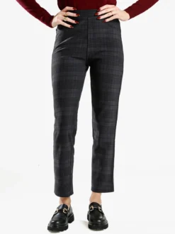 Gladys Leggings donna in pied de poule con interno in pile - blu scuro