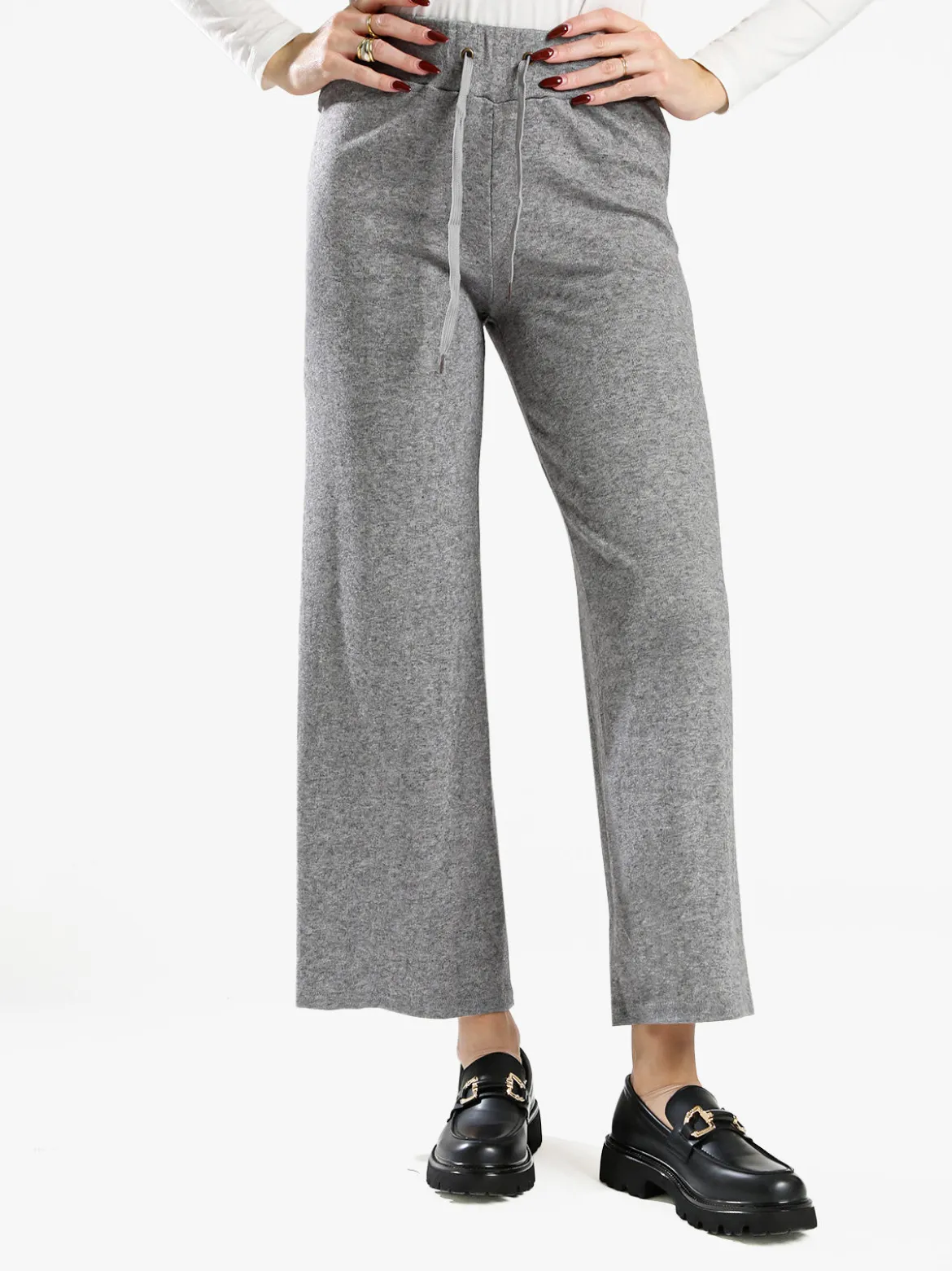 Gladys Pantaloni donna a gamba larga con coulisse - grigio