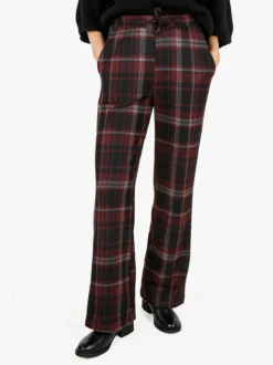 Gladys Pantaloni donna a quadri con gamba larga e interno in pile - bordeaux