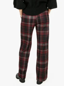 Gladys Pantaloni donna a quadri con gamba larga e interno in pile - bordeaux