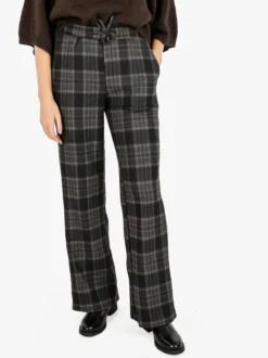 Gladys Pantaloni donna a quadri con gamba larga e interno in pile - marrone