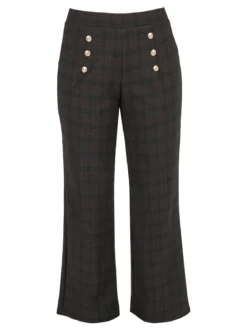 Gladys Pantaloni donna scozzesi a gamba larga con bottoni decorativi e interno in pile - marrone