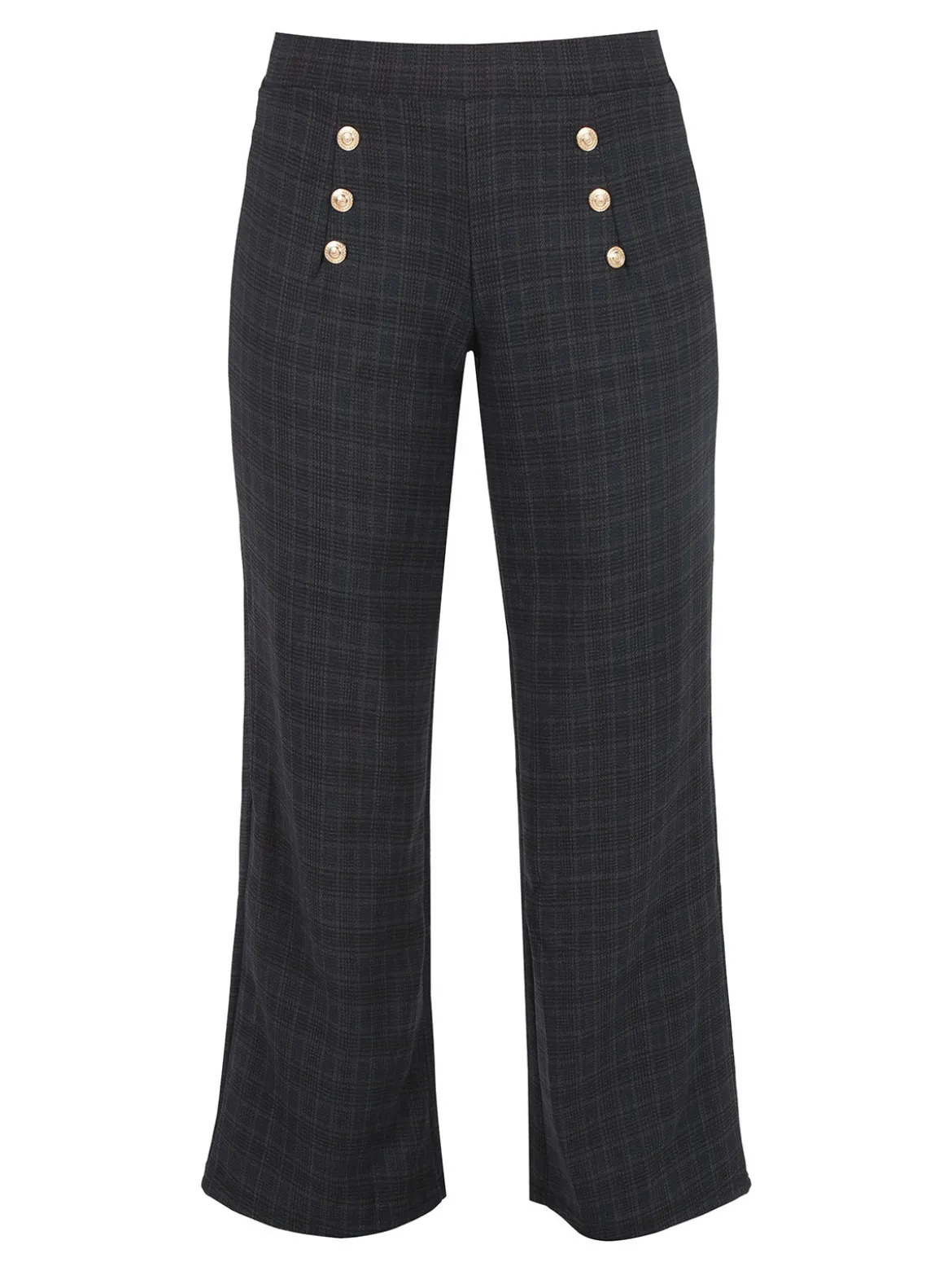 Gladys Pantaloni donna scozzesi a gamba larga con bottoni decorativi e interno in pile - blu scuro