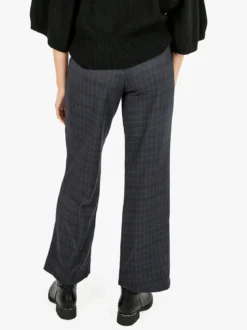 Gladys Pantaloni donna scozzesi a gamba larga con bottoni decorativi e interno in pile - blu scuro