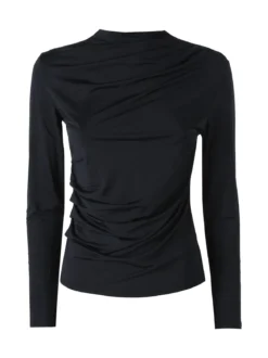 Gondola Blu Maglia donna accollata a maniche lunghe con drappeggio laterale - nero