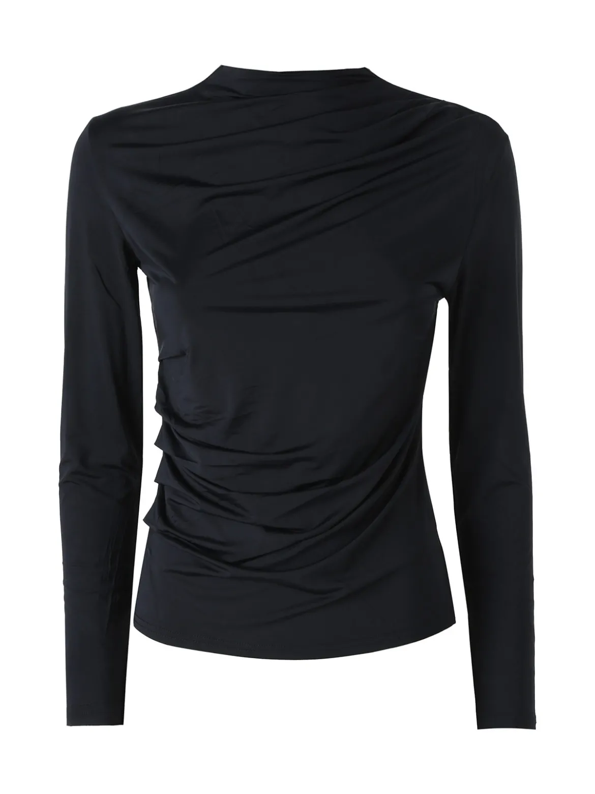 Gondola Blu Maglia donna accollata a maniche lunghe con drappeggio laterale - nero