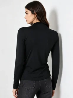 Gondola Blu Maglia donna accollata a maniche lunghe con drappeggio laterale - nero